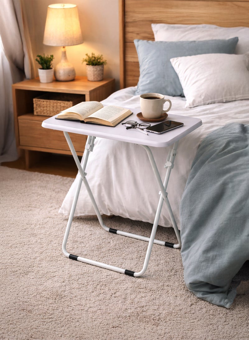 Toshionics Multi-Function Folding Table 60×40×70cm | Sofa Side Table, Laptop Desk, Coffee & Dinner Table | Wooden MDF Top with Steel Frame | Portable White Foldable Home Office Table - Image 1